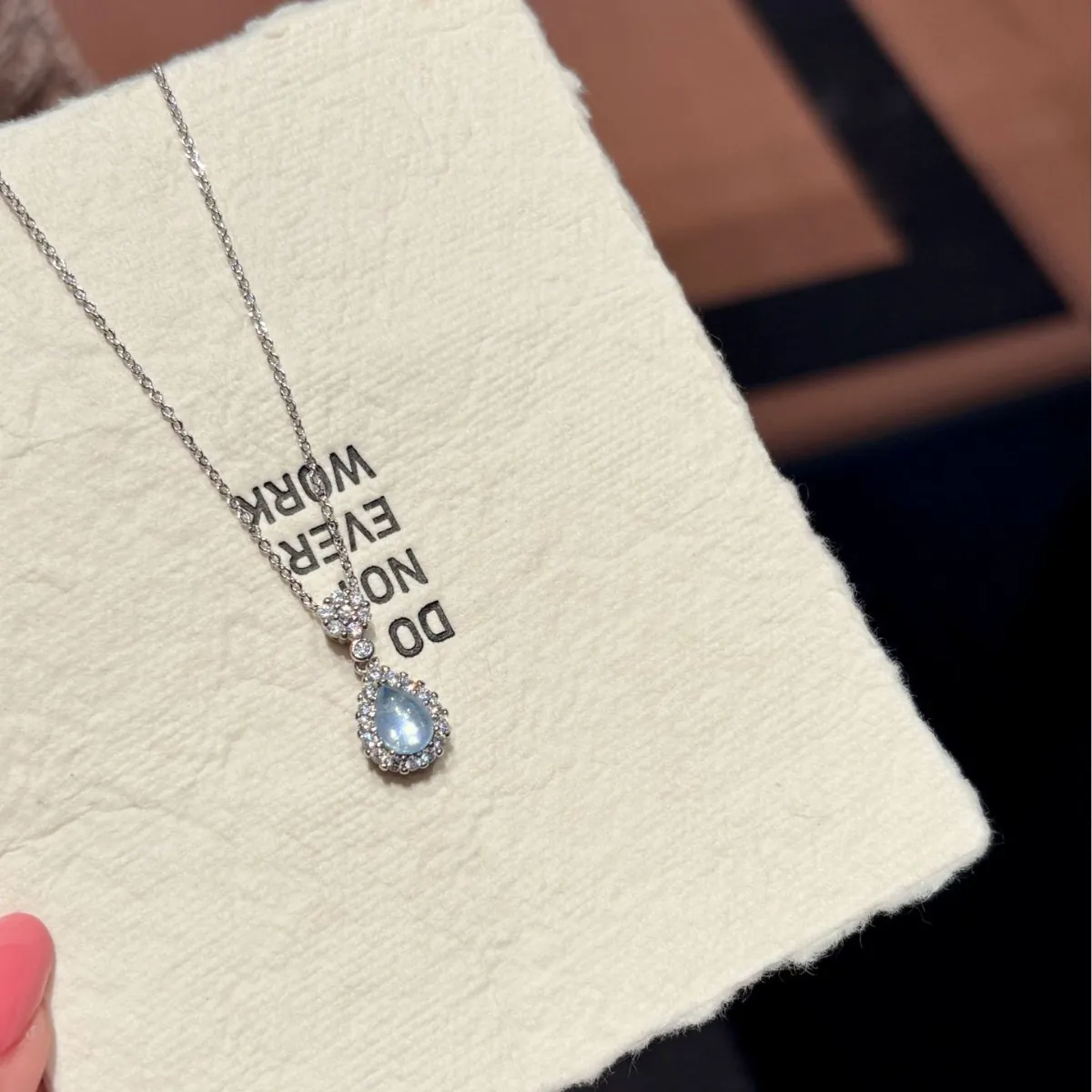 Aquamarine Blue Teardrop Pendant Necklace