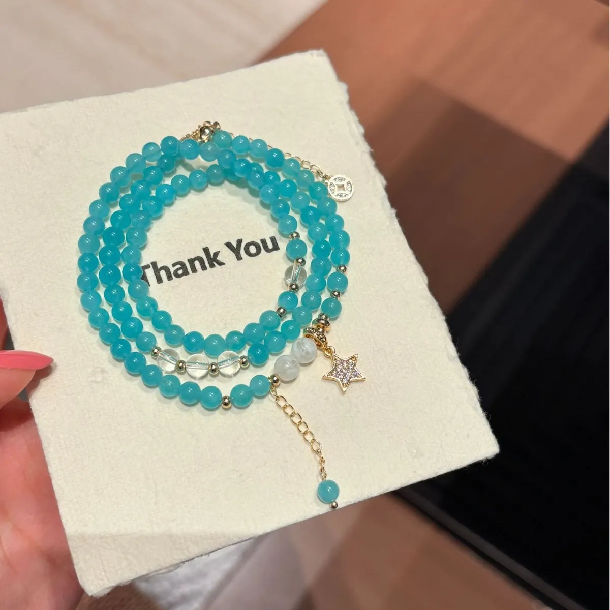 Amazonite Multi-Wrap Star Bracelet | 5mm Crystal Beaded Tassel Bracelet for Women