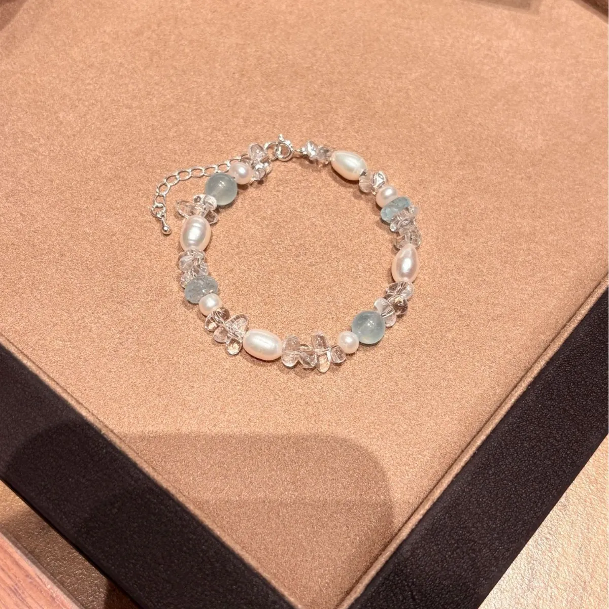 Aquamarine Pearl Crystal Bracelet | Dainty Summer Beach Accessory for Women