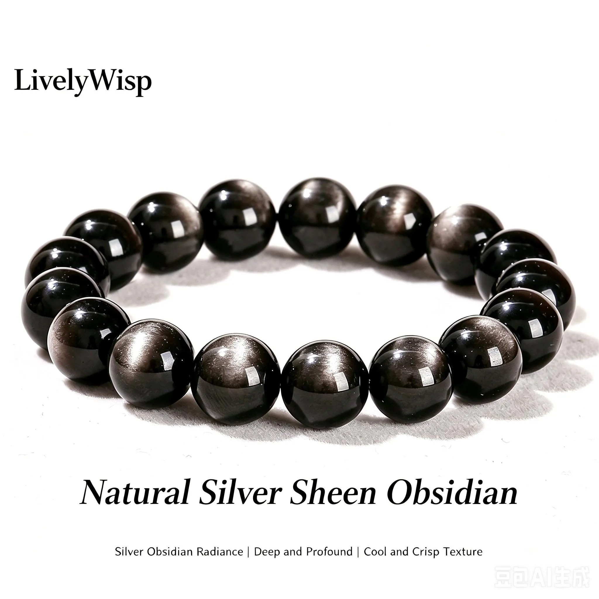 Gelang manik obsidian berkilau perak semula jadi, saiz bulat 10 dan 12 mm, gelang regangan untuk lelaki dan wanita, perlindungan, penyembuhan tenaga kristal, hadiah barang kemas,Herkimer,bracelets,Bir