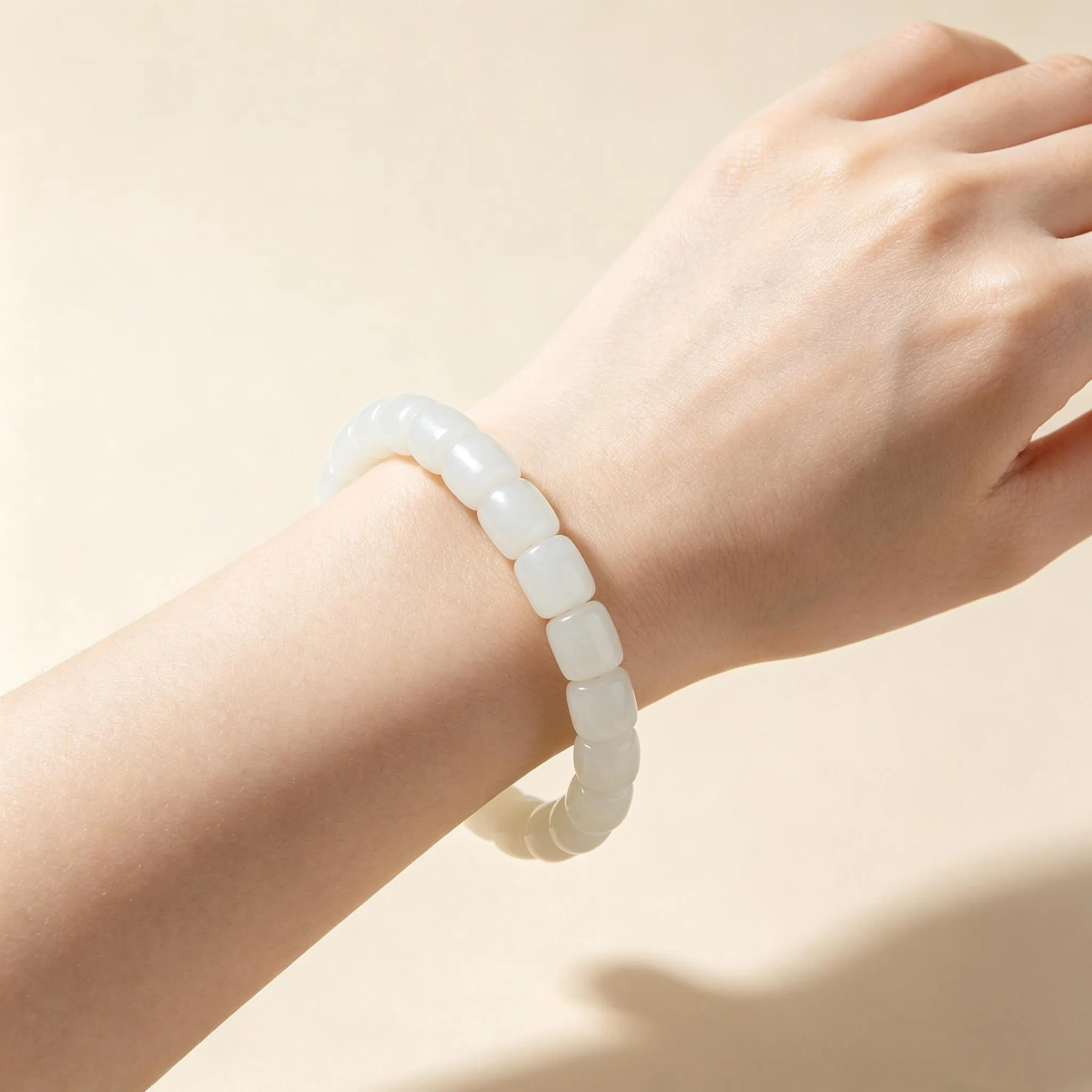 Natural Hetian Bracelet | Minimalist Barrel Bead | Unisex 6x7mm | Adjustable | Lucky Charm Couple Gift | Anniversary Wedding Birthday,Gelang,Tangan