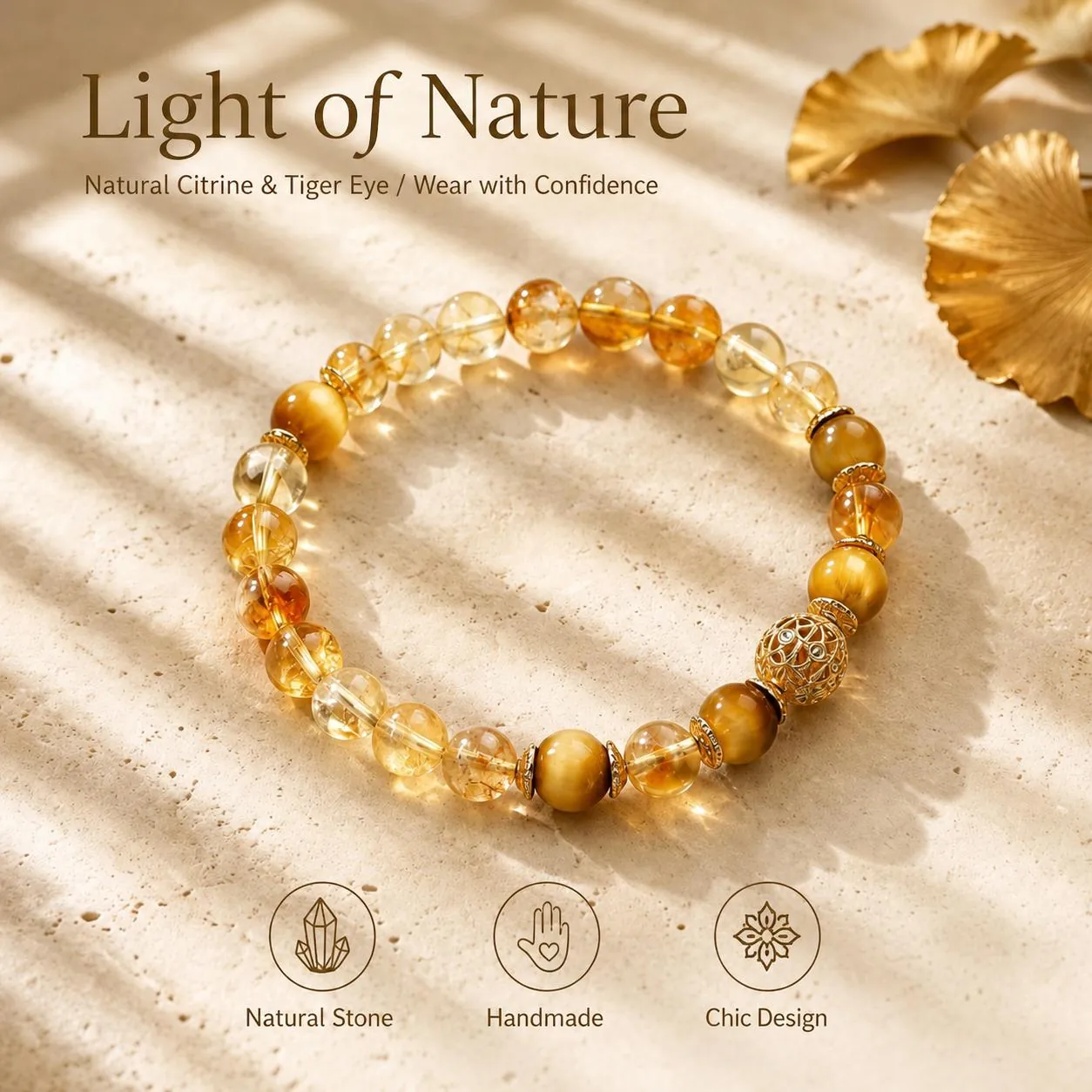 LivelyWisp Natural Citrine Tiger Eye Bracelet 8mm - Handmade Golden Gemstone Beaded Wristband for Women Men, Energy Healing Crystal Charm Stretch Bangle,Gelang,Tangan,Kristal,Rantai,Kemas,Gaya,Leher