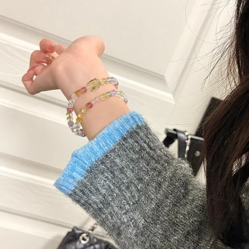 Natural Rainbow Crystal Beaded Bracelet | Mixed Gemstone Pastel Bracelet for Women,Gelang,Tangan,Rantai,Kemas,Gaya,Leher,with