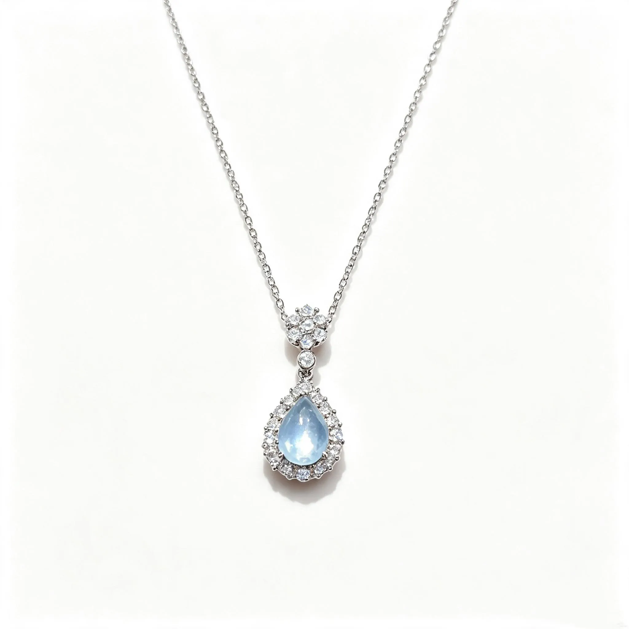 Aquamarine Blue Teardrop Pendant Necklace | Dainty Silver Halo Crystal Necklace for Women,Kalung,Heart