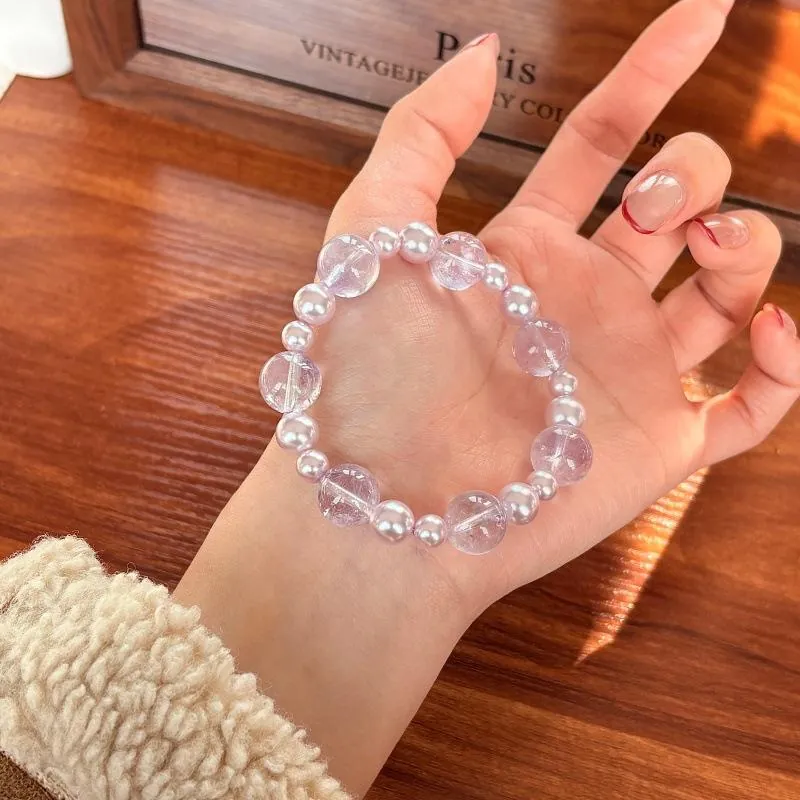 Purple Crystal and Pearl Bracelet | Elegant Feminine Bracelet, Romantic Gift for Her,Gelang,Tangan,Kemas,Gaya,Rantai,with