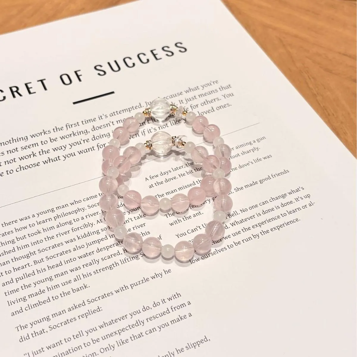 Pink Crystal Snowflake Phantom Quartz Bracelet | 8mm Rose Quartz Stretch Bracelet for Women | Girly Gift for Her,Gelang,Tangan,with