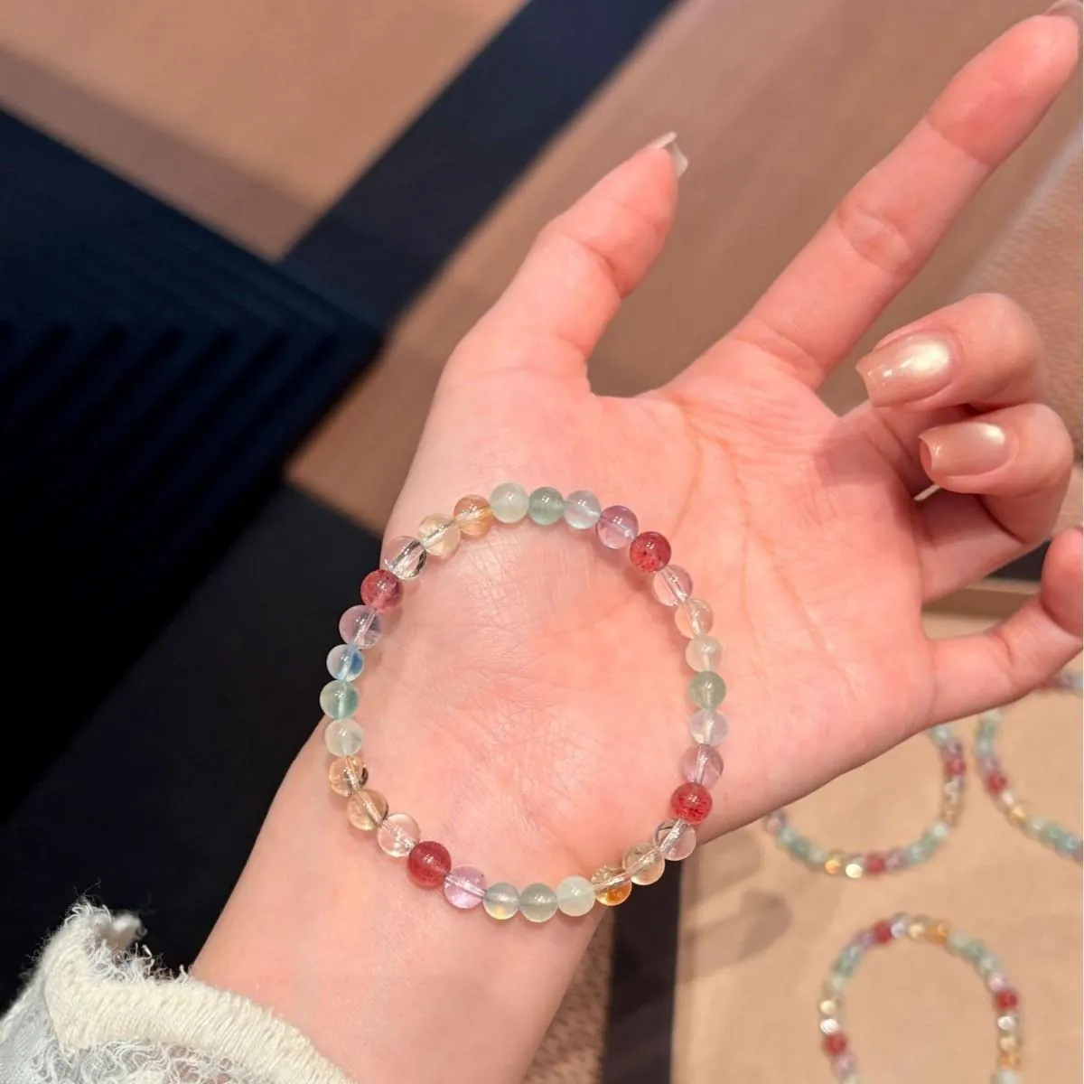 Multi-Stone Rainbow Crystal Beaded Bracelet |   5-6mm Delicate Dainty Healing Stack for Women |   Boho Minimalist Gift for Her,Gelang,with