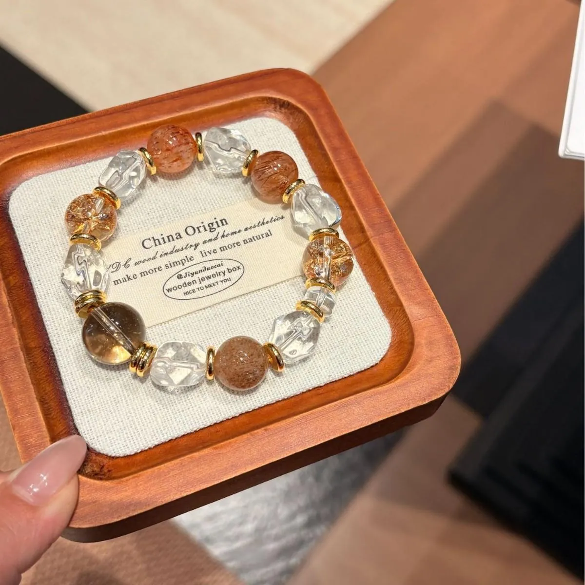 Smoky Quartz & Black Rutile Bracelet for Women| Clear Quartz & Gold Foil Crystal| Retro Luxury Gift,Gelang,with