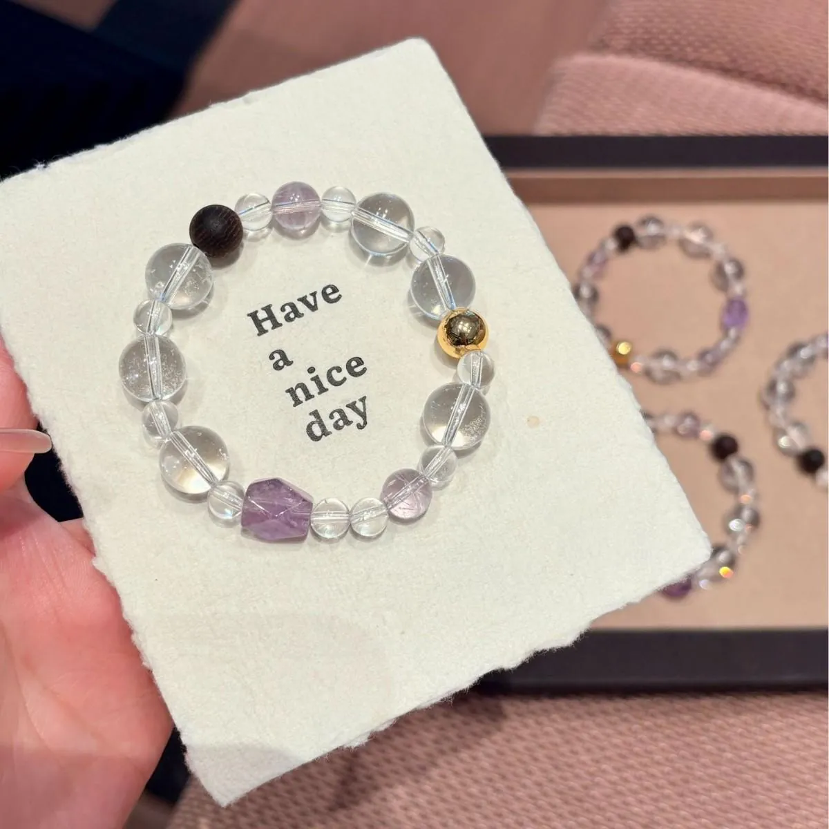Clear Quartz & Amethyst Beaded Bracelet| Light Luxury Minimalist Crystal Stack for Women| IG Aesthetic Gift for Her,Gelang,with