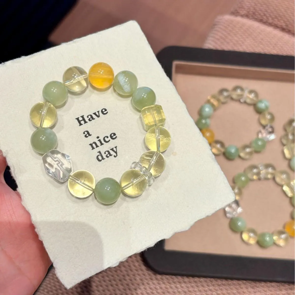 Lemon Yellow Crystal & Natural Nephrite Cube-Cut Bracelet |   13mm Summer Accessory |   Layering Piece for Women |   Handmade Minimalist |   Gift for Her |   Aesthetic,Gelang,with