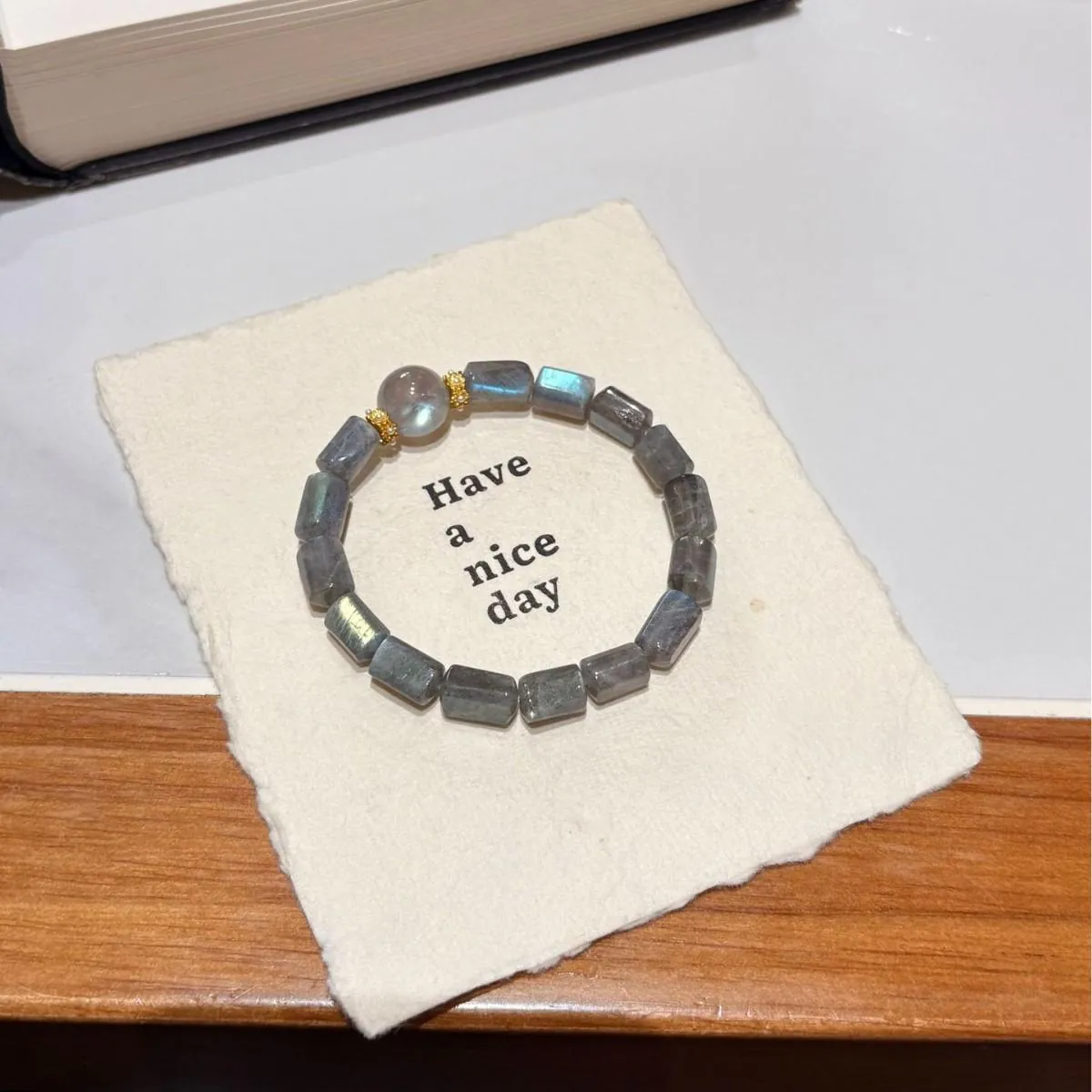 Grey Moonstone Barrel Bracelet |   Minimalist Cool-Toned Stack |   Layering Piece for Women |   Gift for Her |   Handmade Crystal Accessory |   Aesthetic,Gelang,with