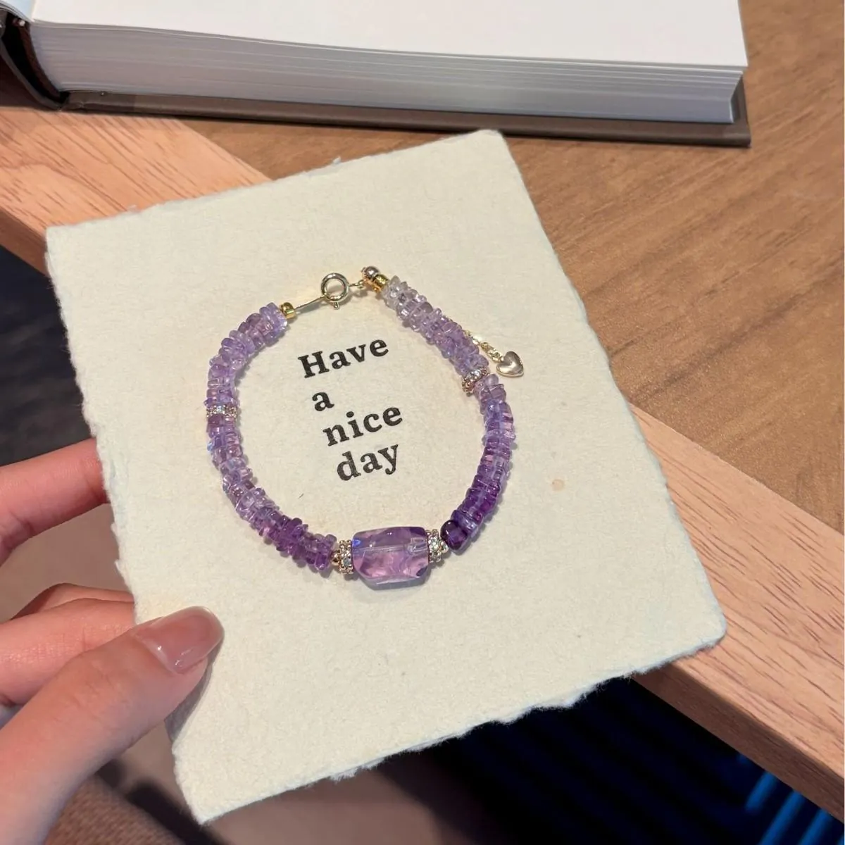 Heishi Amethyst Bracelet 5mm |   Natural Crystal Chip Beads for Women |   Icy Violet Stacking Piece for Her,Gelang,Herkimer