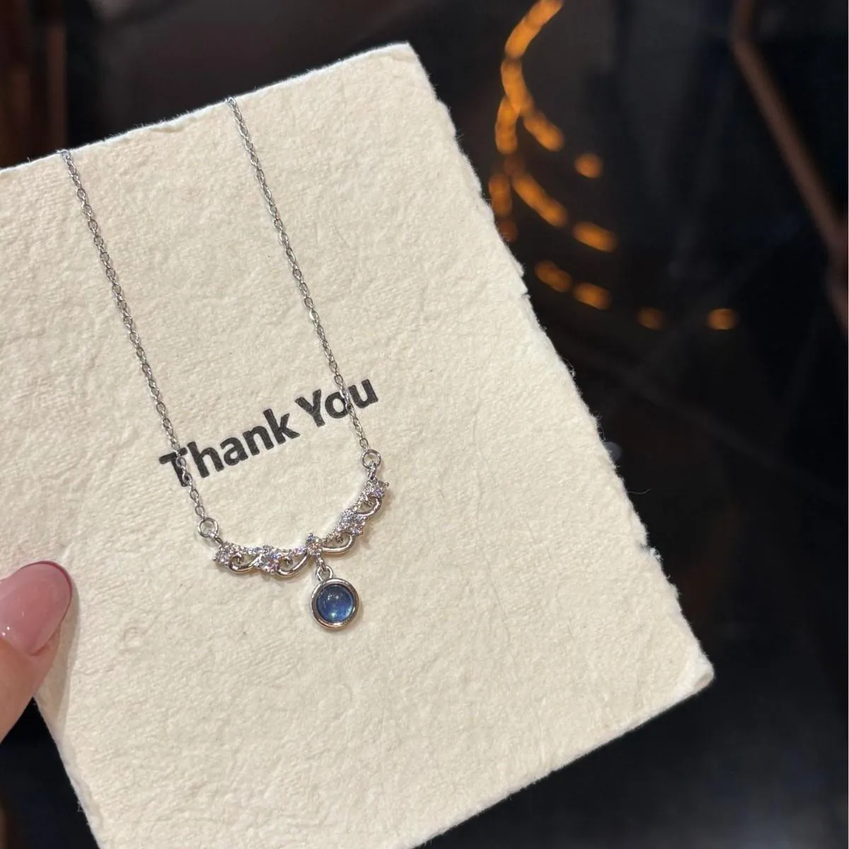 Natural Aquamarine Moonlit Sea Pendant |   Angel Wing Sparkle Necklace for Women |   Dainty Aesthetic Gift for Her,Kalung