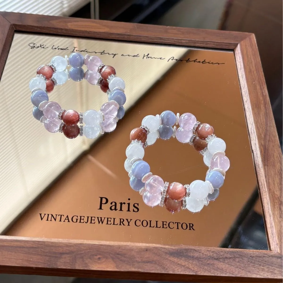 Natural Rose Quartz & Blue Lace Agate Bracelet |   12mm Pastel Mixed Bead Stretch |   Soft Girl Aesthetic Gift for Her,Gelang