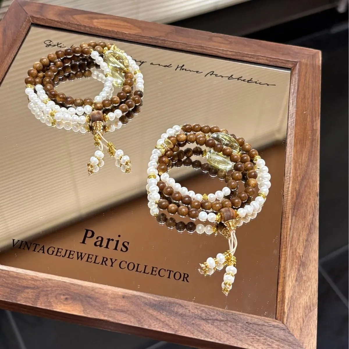 Untuk,Bergaya,Austria,Kristal,Tangan,Zircon,Rhinestone,Flowers,Bow,Pink,Daily,Anniversary,Auspicious,Birthday,Gelang,Natural Aromatic Wood & Pearl Bracelet |   Double-Loop Design with Lemon Quartz Bar