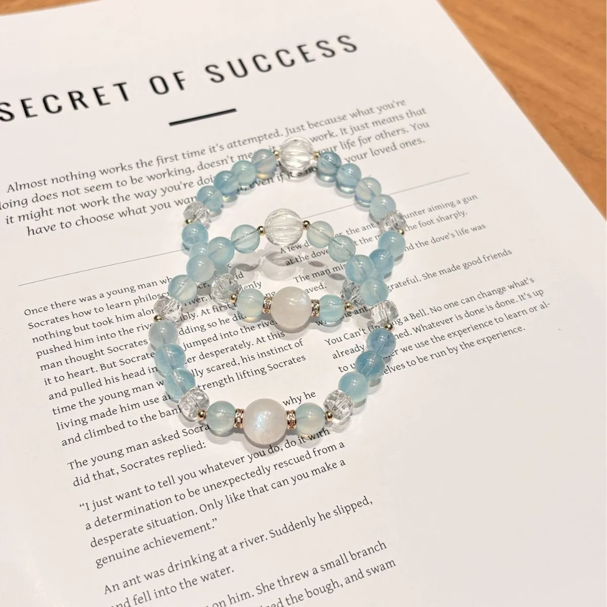Aquamarine & Blue Moonstone Bracelet for Women | 8mm Crystal Beads with Clear Quartz | Summer Ocean Gift for Her