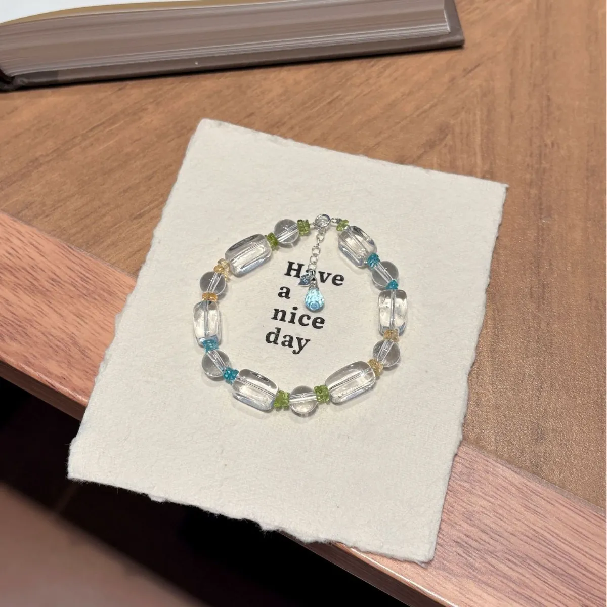 Clear Quartz & Peridot Bracelet for Women | Blue Apatite & Yellow Crystal Accents | Spring Creek Nature Gift for Her